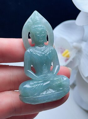 天然翡翠佛祖吊坠油青油绿厚装