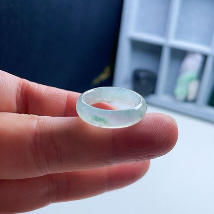 天然A货翡翠冰种戒指甜水绿飘花16.2mm缅甸老坑玉指环清新优雅12#