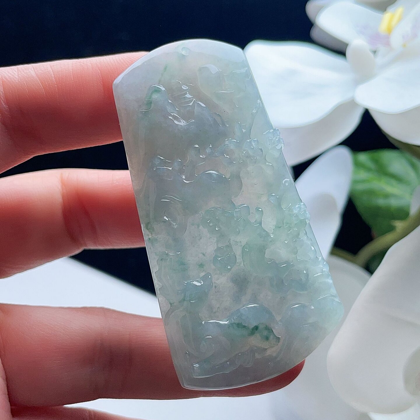 天然A货翡翠仙鹿梅花山水吊坠淡绿飘花缅甸老坑梅花鹿挂坠玉佩