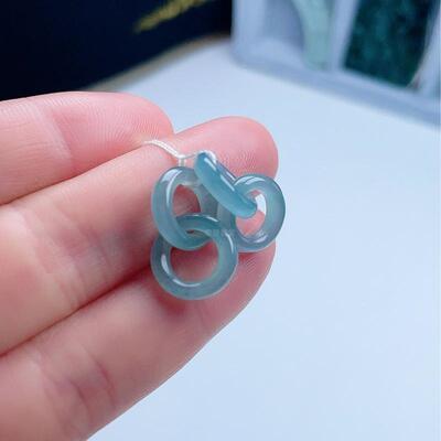 A货翡翠晴水绿平安环挂坠天然老坑环环相扣手链玉坠双环耳环玉