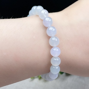 A货冰种淡紫底白翡翠手链8MM缅甸老坑天然透光秀气手串手持念珠