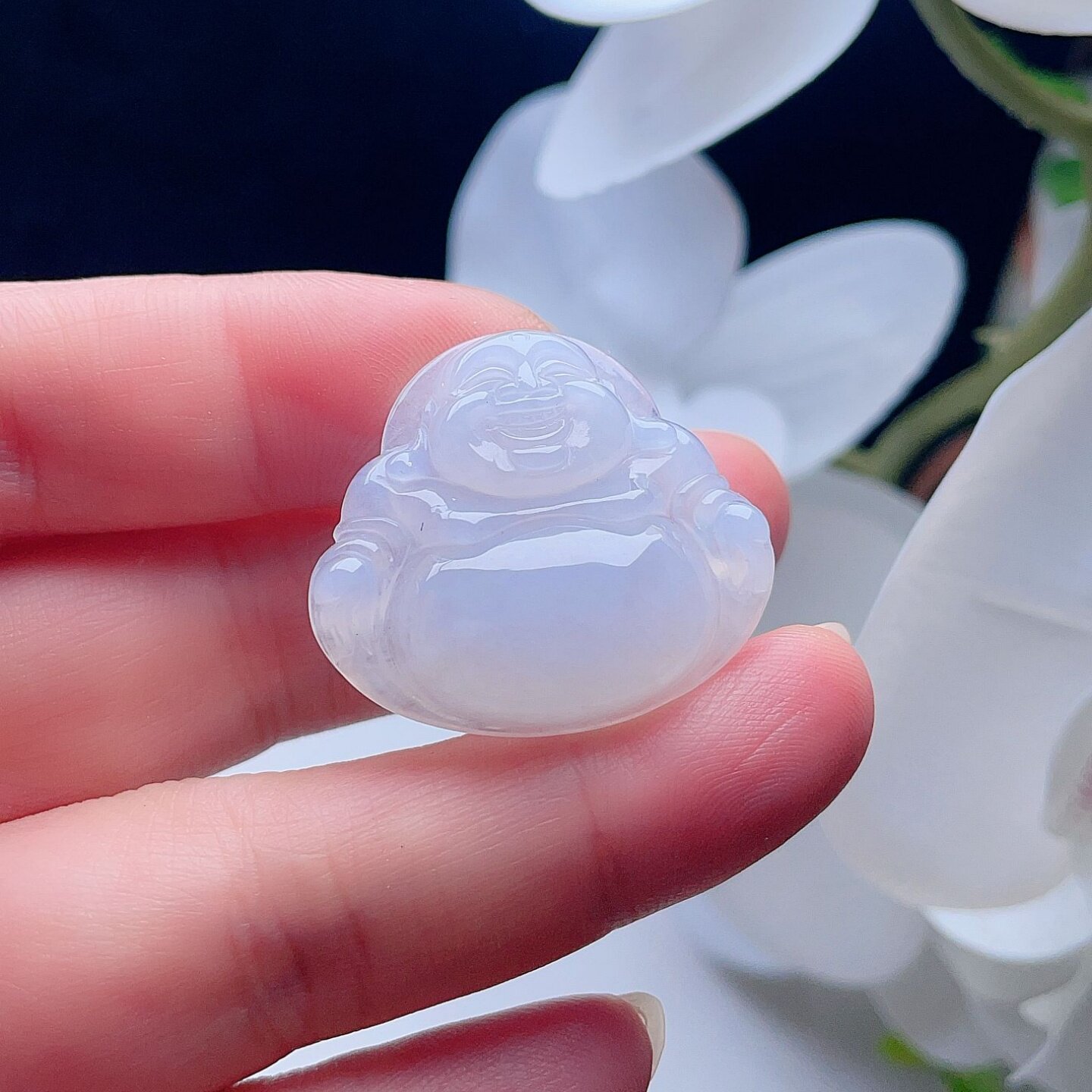 天然翡翠弥勒佛吊坠乳白玉佛挂坠