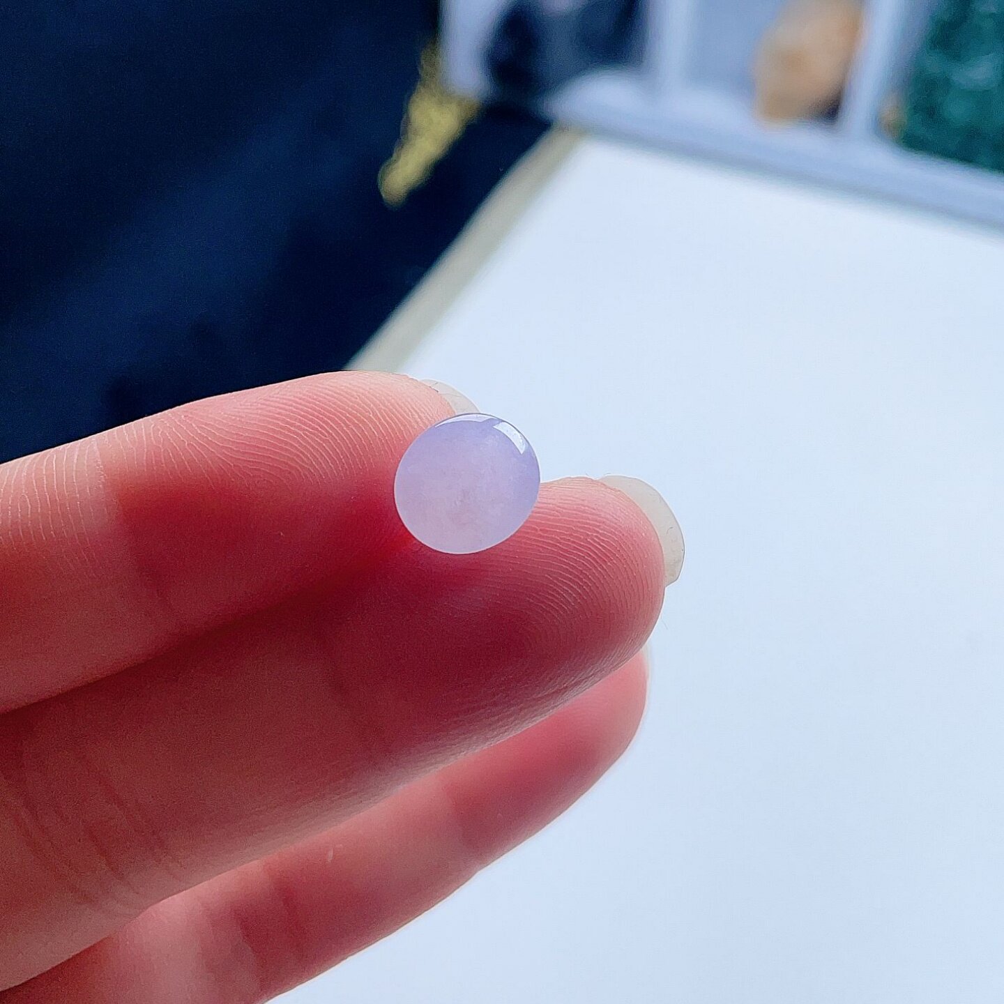 天然翡翠厚装蛋面淡紫罗兰清新