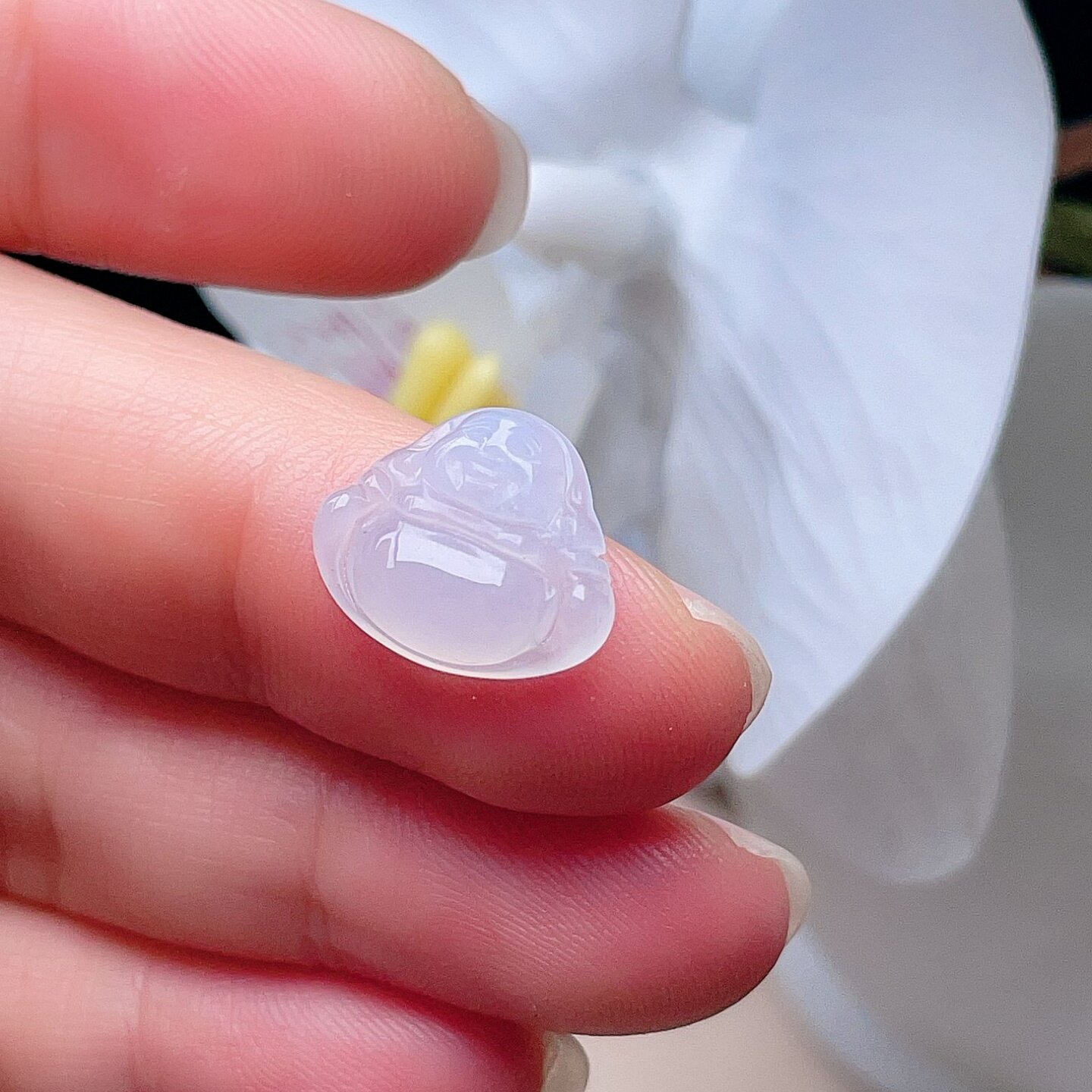 天然翡翠冰种迷你弥勒佛淡淡紫