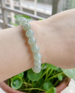 缅甸老坑天然玉石冰糯种A货冰晴绿翡翠手链10mm特色手串配证书