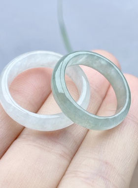 四会直供天然A货淡绿白翡翠戒指冰糯种宽边戒圈可挑选指环玉介子