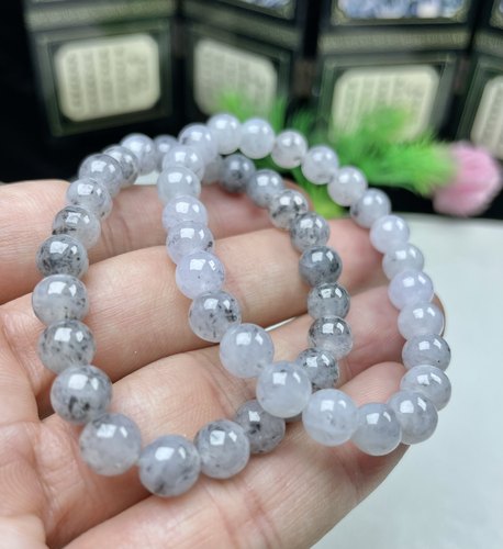 冰白黑乌鸡半山半水翡翠手串7mm