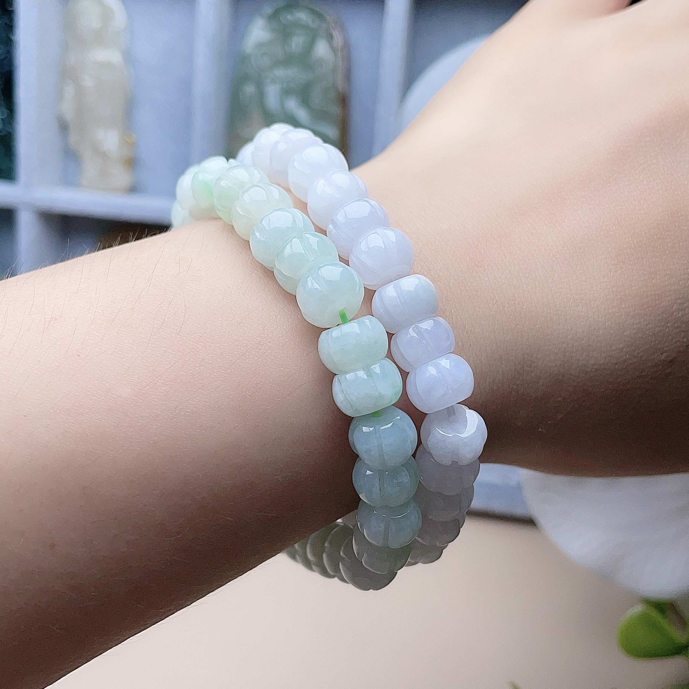 缅甸翡翠乳白淡绿南瓜手链9mm天然A货双彩幸运多子多福手串玉瓜链,珠宝/钻石/翡翠,手链/手串,淘宝优惠券,粉丝福利购,淘宝优惠卷
