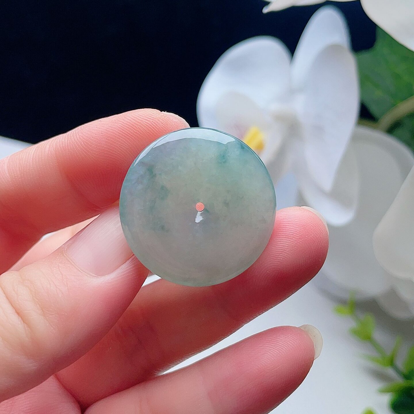 天然翡翠冰种平安扣吊坠油绿飘花