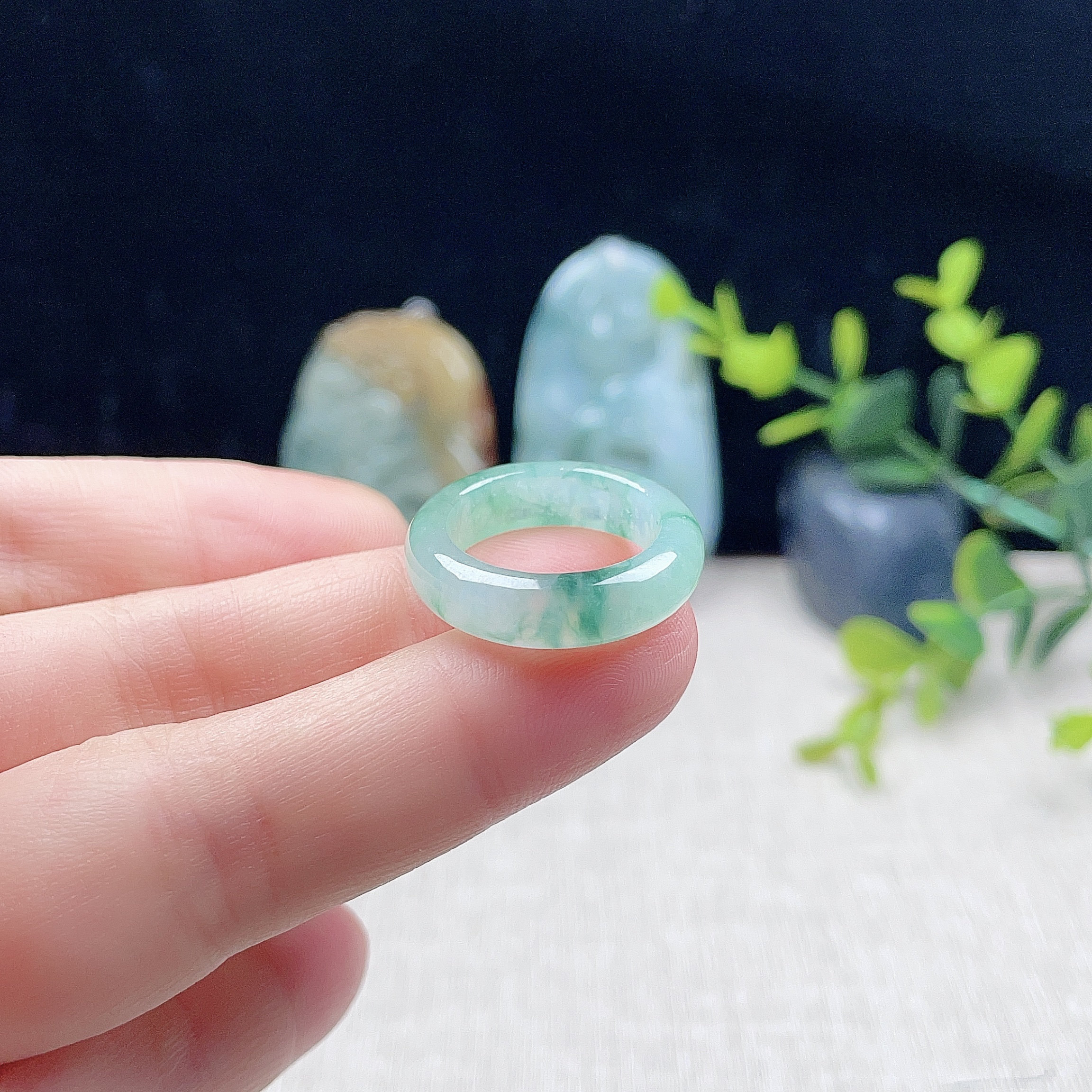 A货翡翠淡阳绿飘花戒指16.6MM缅甸老坑天然甜水冰种指环13#厚装美