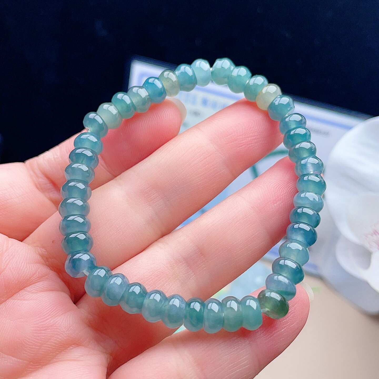 天然翡翠算盘珠手链晴水蓝绿黄彩图片