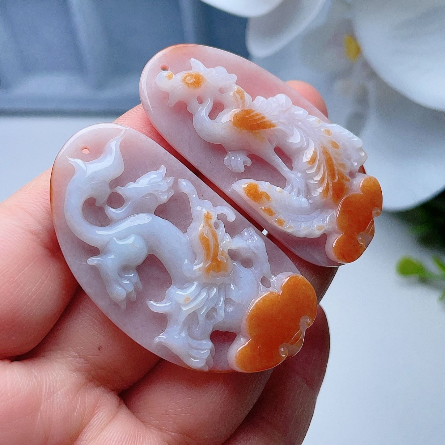 天然A货翡翠龙凤吊坠一对乳白红黄飘花双彩缅甸老坑如意挂坠吉祥,珠宝/钻石/翡翠,颈饰,淘宝优惠券,粉丝福利购,淘宝优惠卷