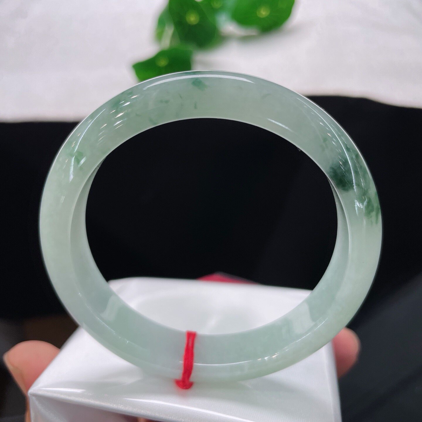 天然A货翡翠蓝花手镯糯种飘花57.6mm缅甸老坑玉镯飘蓝幸运镯清新