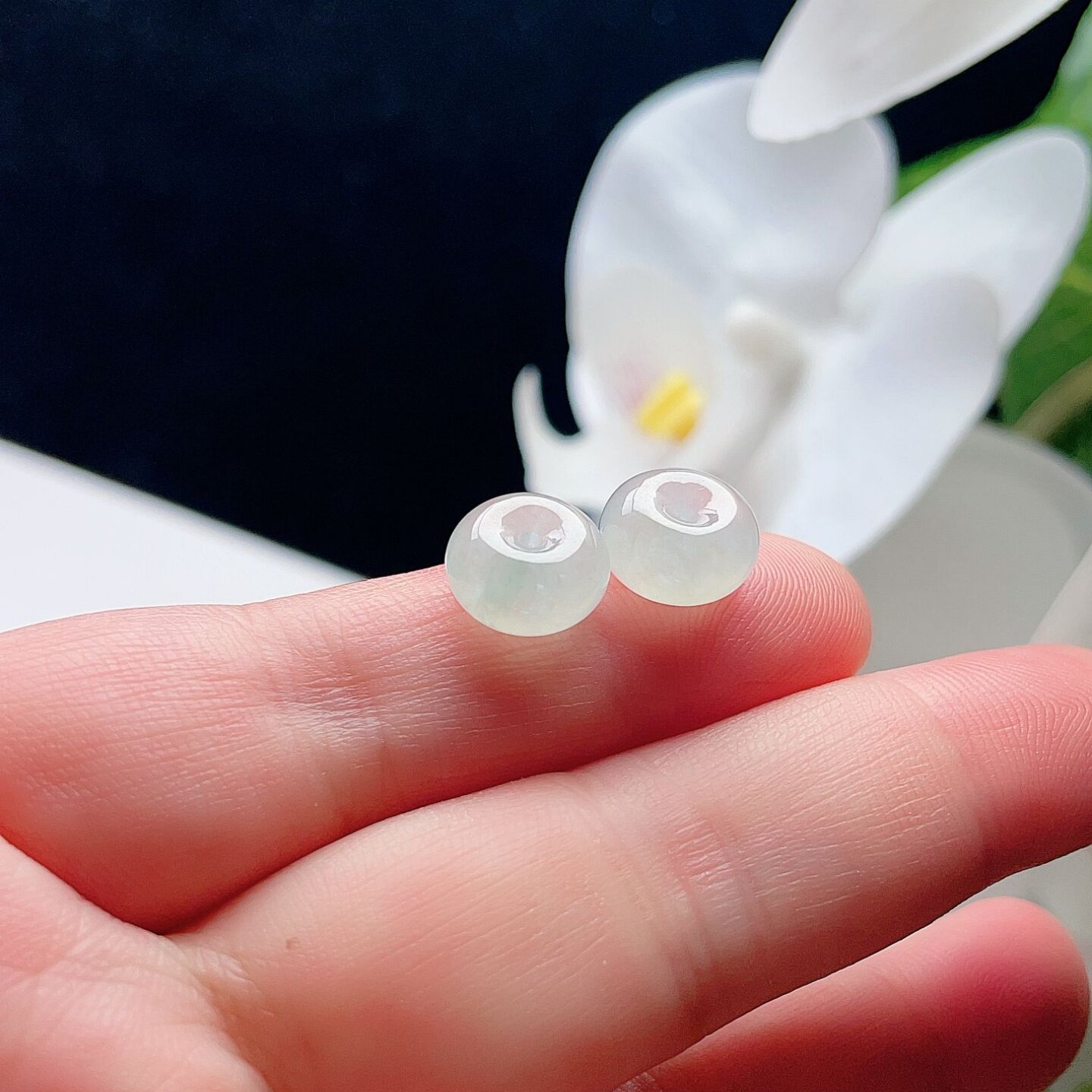 天然翡翠冰种迷你平安扣一对乳白