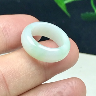 天然A货白飘阳绿翡翠戒指淡雅指环戒宽厚轮胎吊坠9#跑环洒金15mm