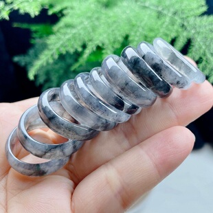 A货翡翠冰种乌鸡戒指情侣款天然水墨指环意境飘花戒圈介子配证书