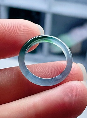 A货翡翠戒指晴水辣绿双彩17mm天然老坑玉指环半山半水意境清新14#