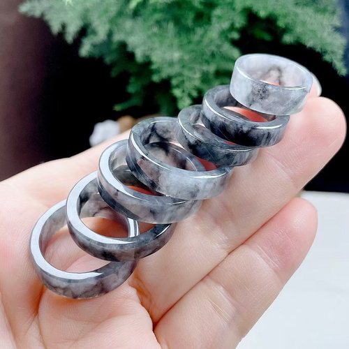 天然翡翠货冰种乌鸡方戒指情侣款