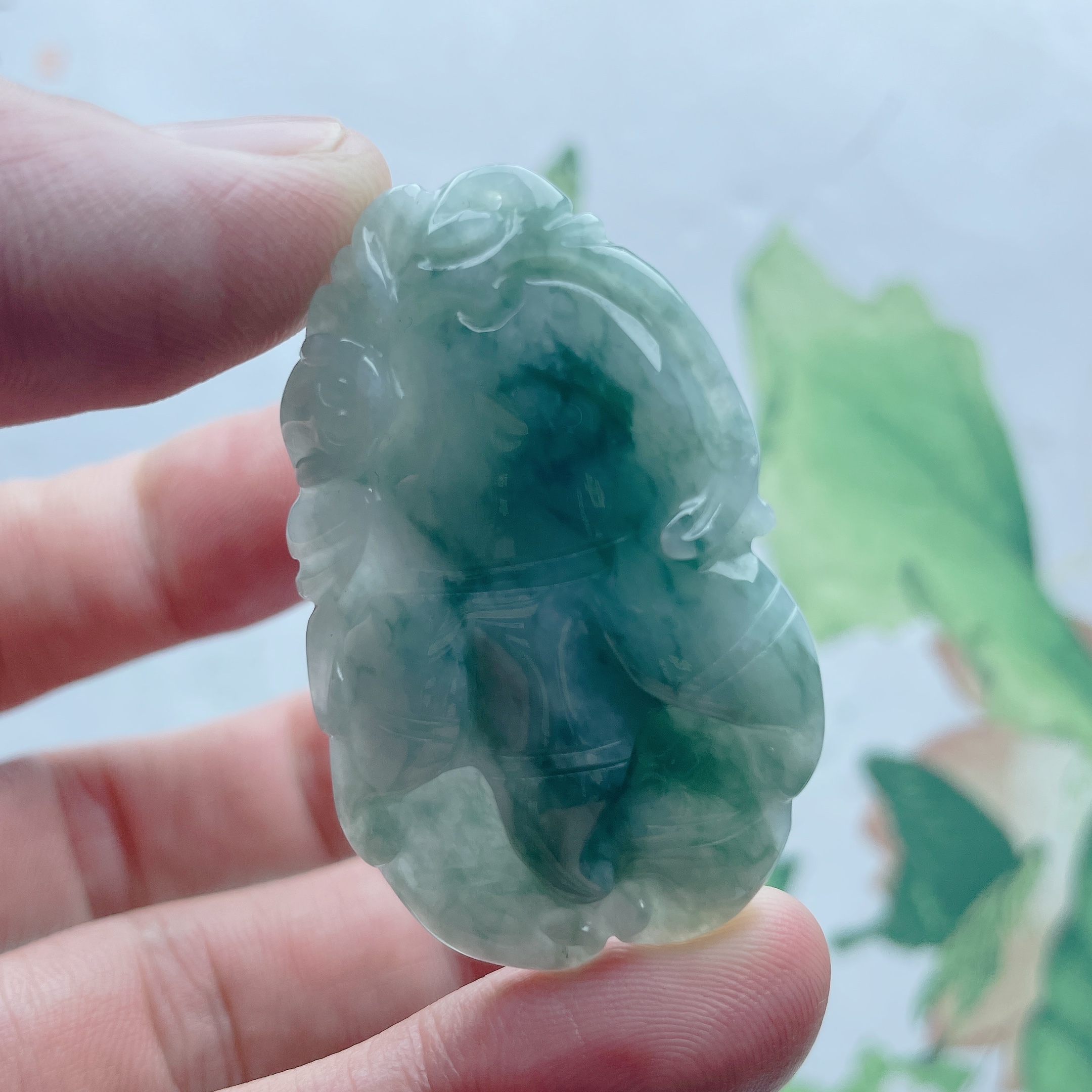 老坑A货冰糯种绿飘花翡翠佛手瓜吊坠缅甸天然玉石入财挂件