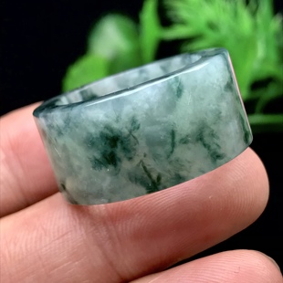 缅甸老坑A货冰飘花扳指戒指飘蓝花山水意境宽厚直切方指环22mm28