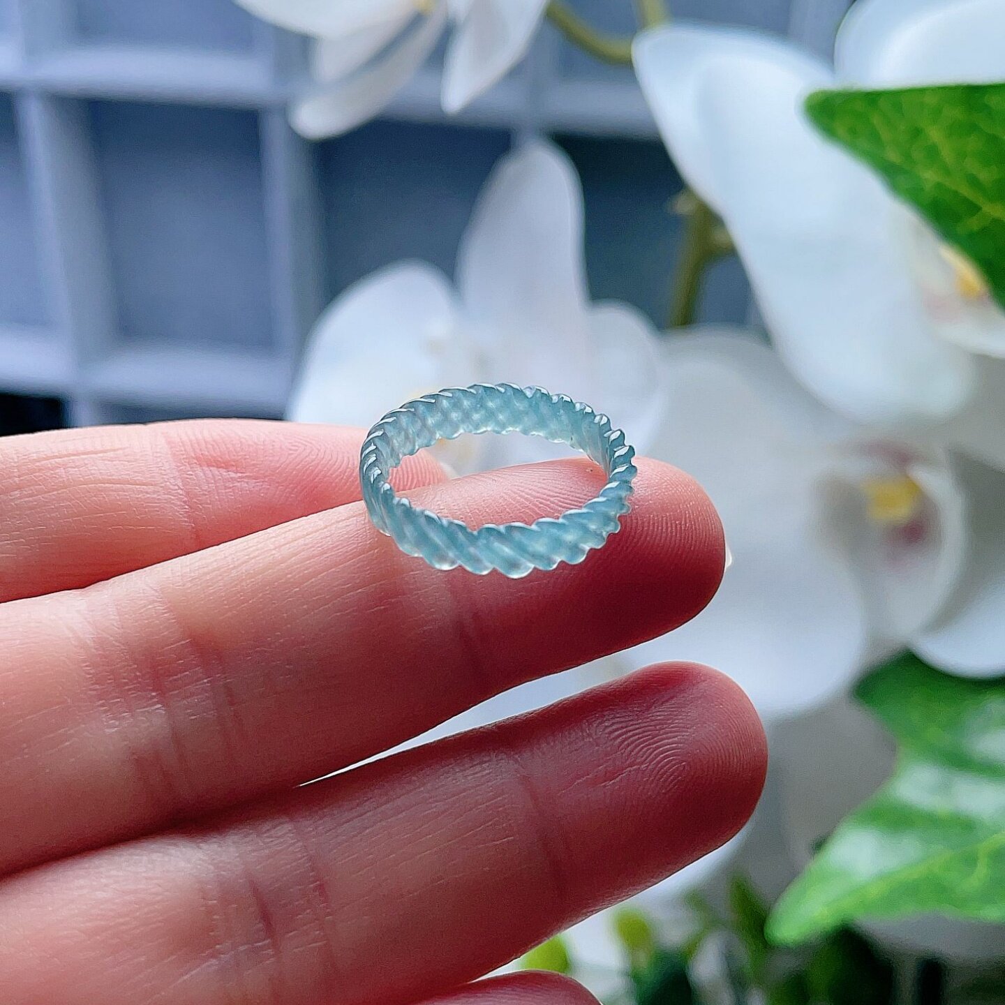 A货翡翠麻花戒指晴水绿16.3mm天然老坑玉指环意境清新优雅百搭11#