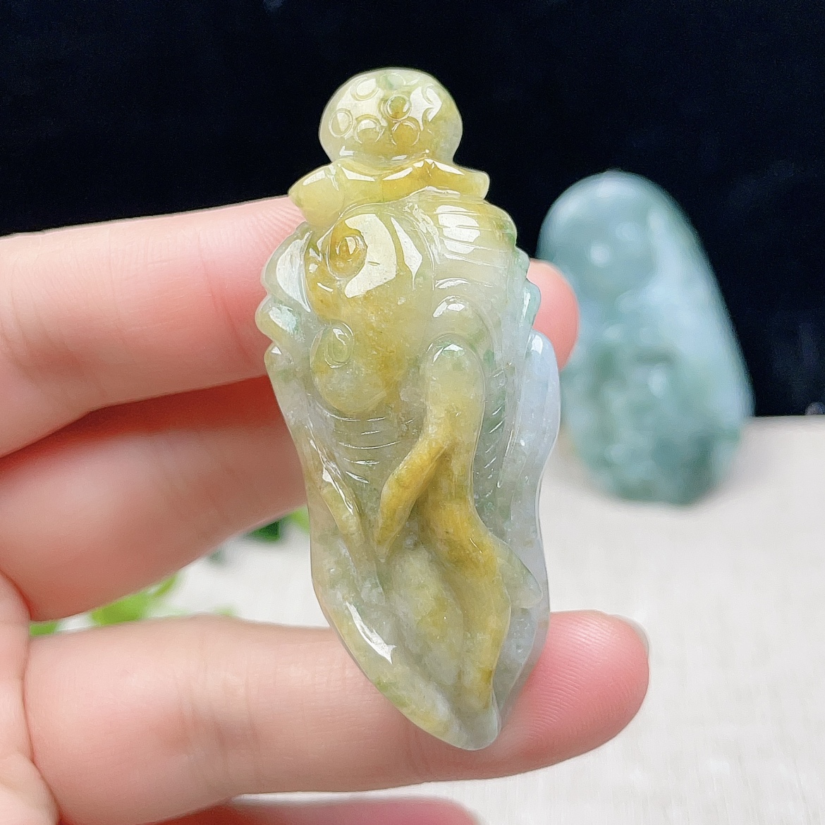 缅甸A货乳白飘黄绿人参吊坠老坑多彩福禄寿人生如意玉佩大件入财