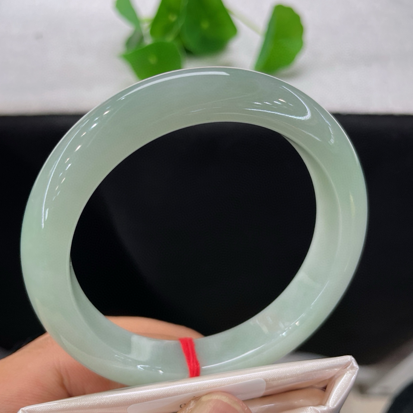 天然A货翡翠手镯淡绿晴水57.6mm缅甸老坑浅绿正圈玉镯清新淡雅