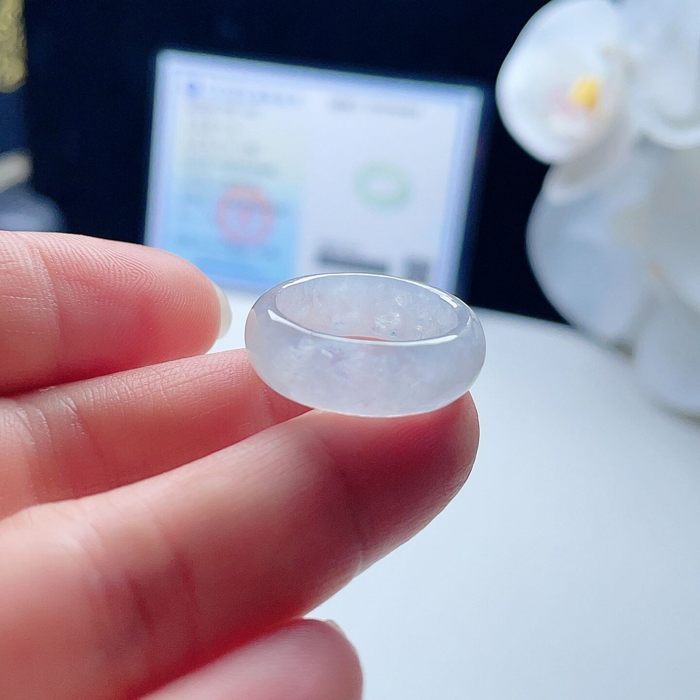 天然A货翡翠冰种宽边戒指乳白17.6mm缅甸老坑玉指环清新优雅15#