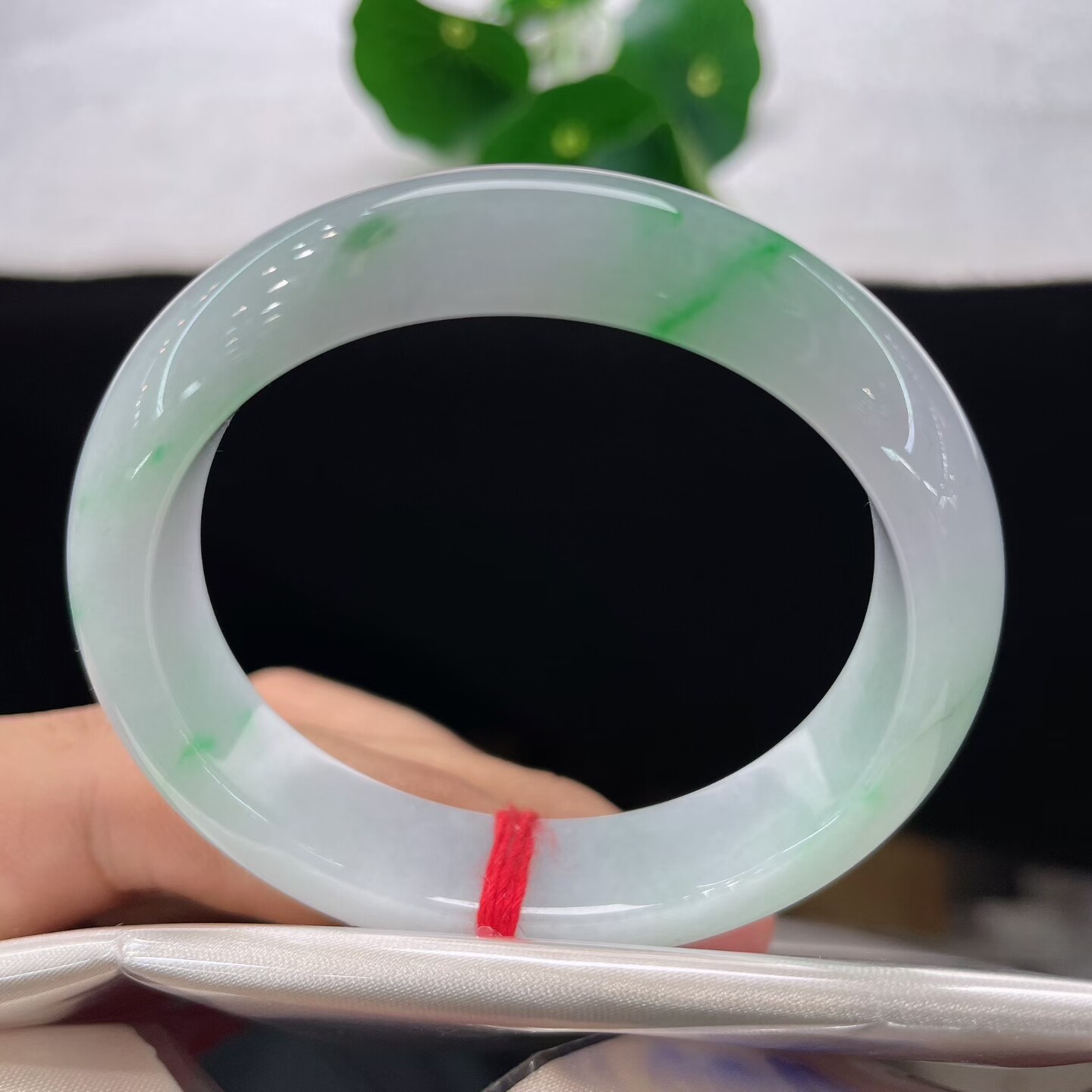 天然A货翡翠手镯白底青飘阳绿51.5mm缅甸老坑玉镯正圈手环意境
