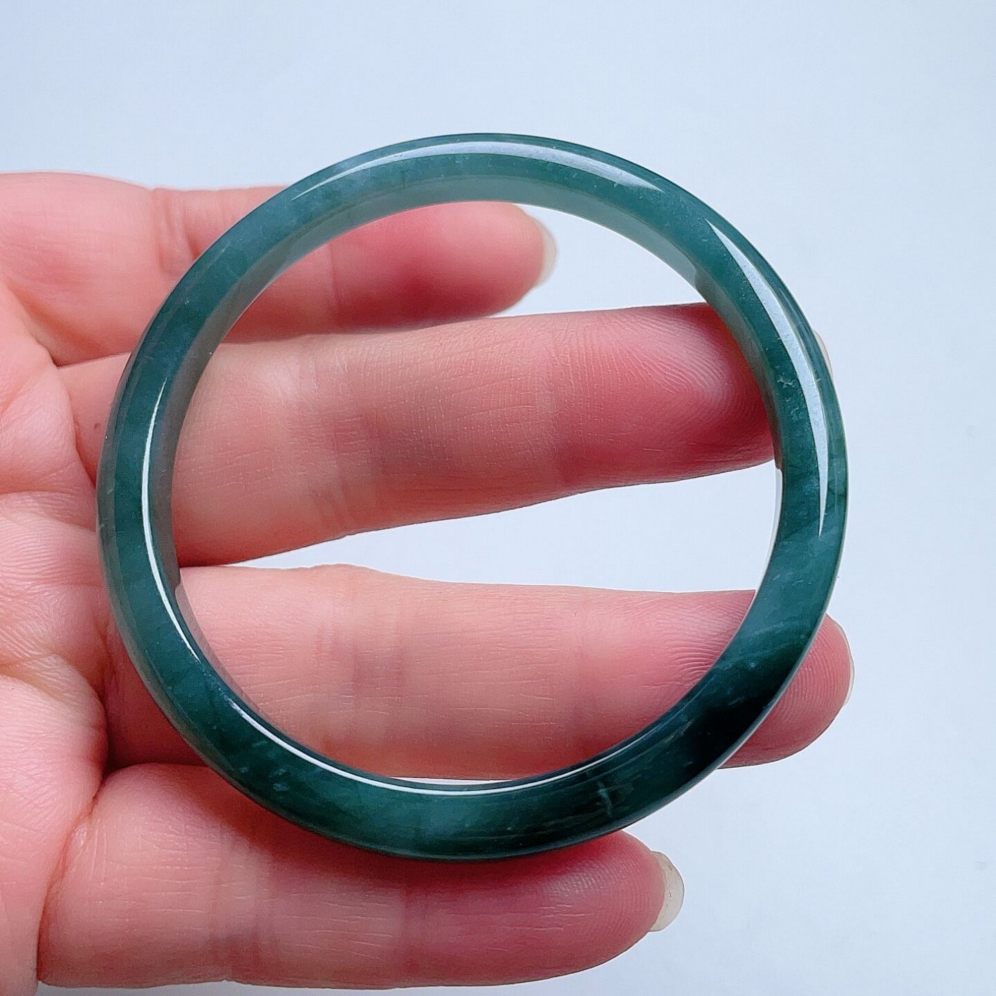 A货翡翠手镯蓝绿飘花52.5mm天然老坑玉镯半山半水意境儒雅幸运圈