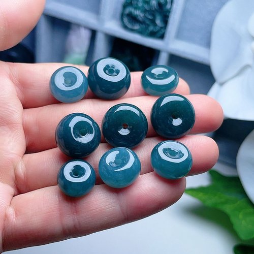 天然翡翠平安扣吊坠厚装蓝绿圆扣
