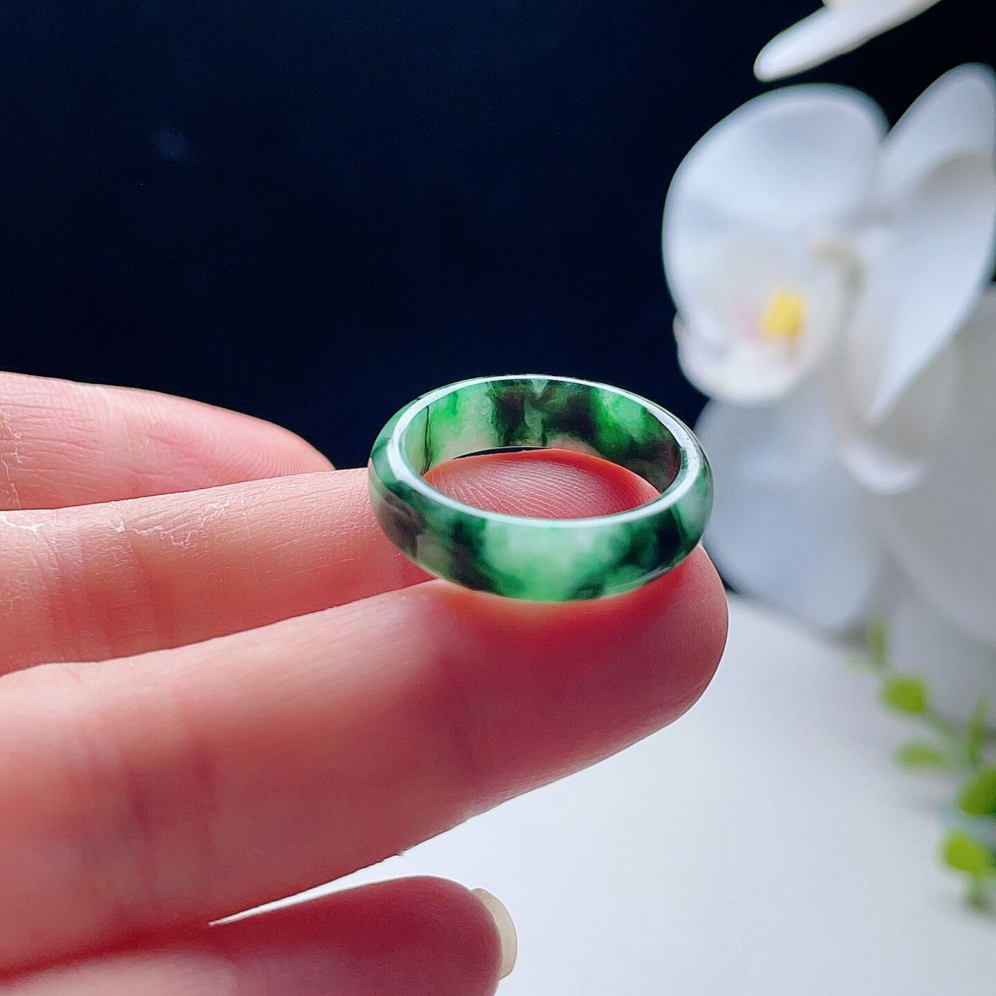 天然A货翡翠戒指满绿辣绿阳绿19.1mm缅甸老坑玉指环意境幸运圈19#