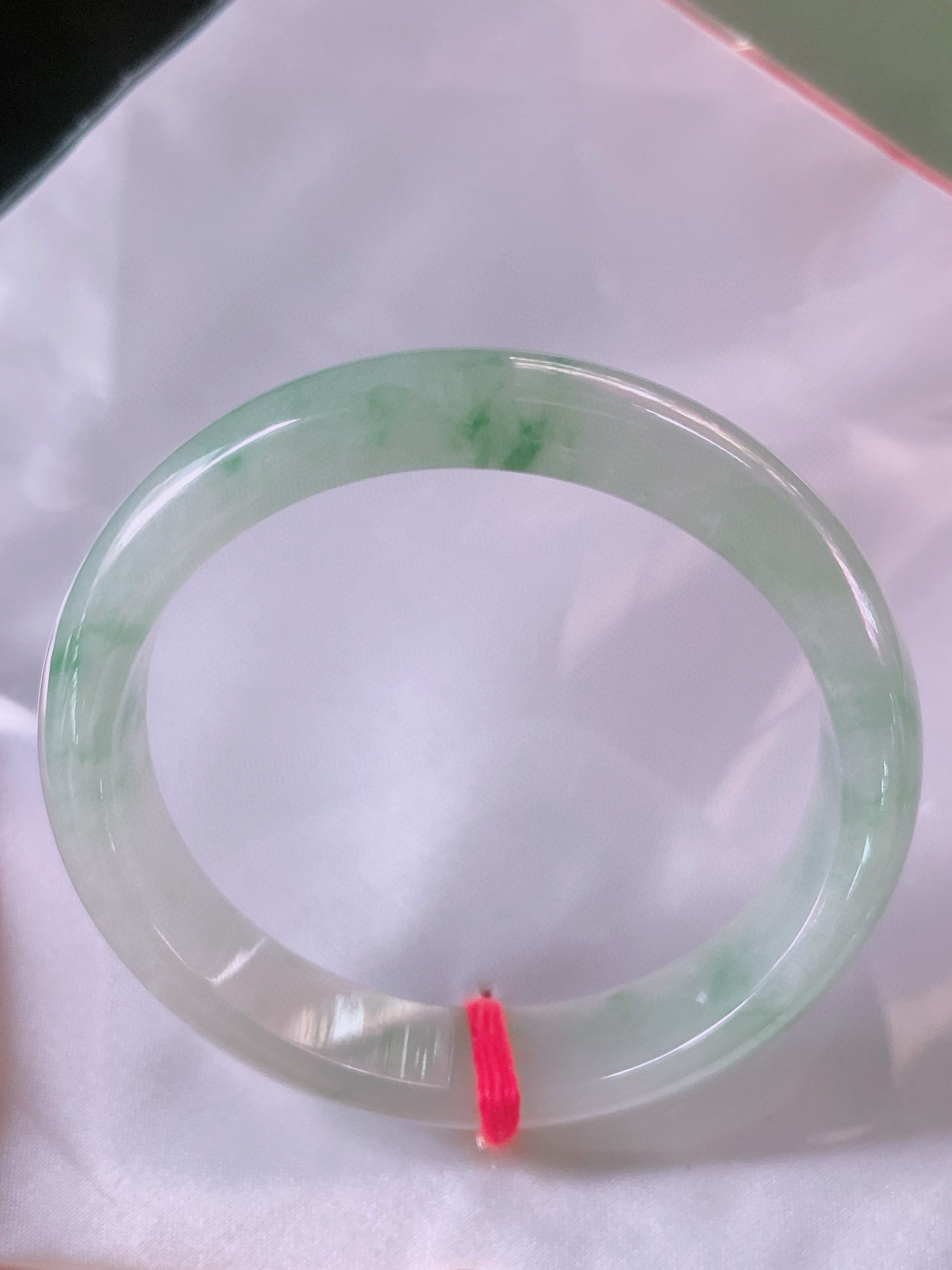 天然A货翡翠宽边手镯飘绿花55mm缅甸福镯清新雅致意境正圈玉镯