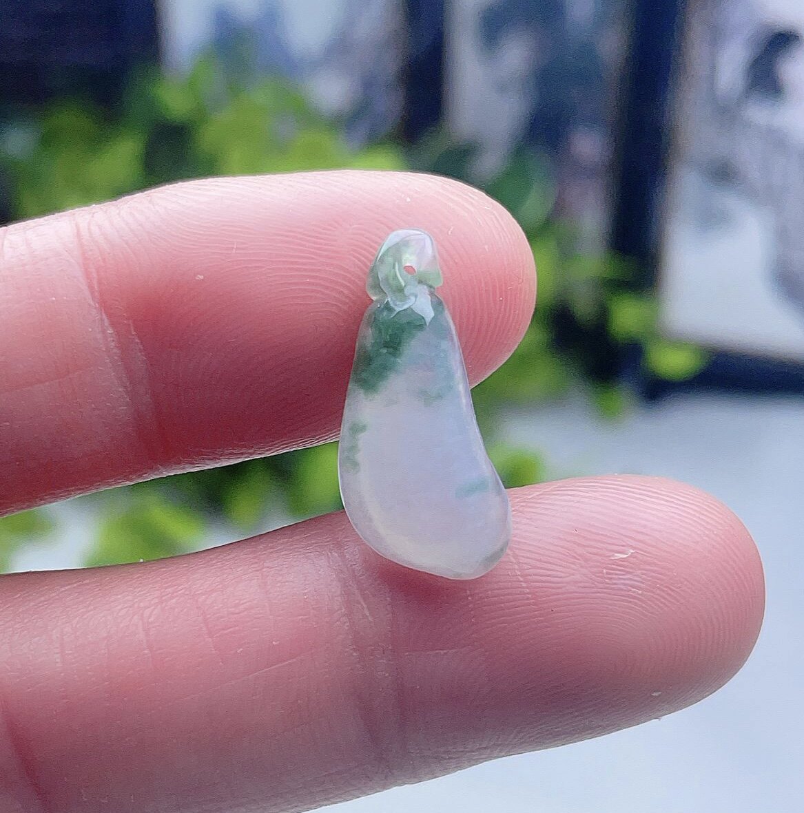 天然A货翡翠迷你飘花福瓜吊坠冰种玉佩冰晴蓝花精美挂件手链坠