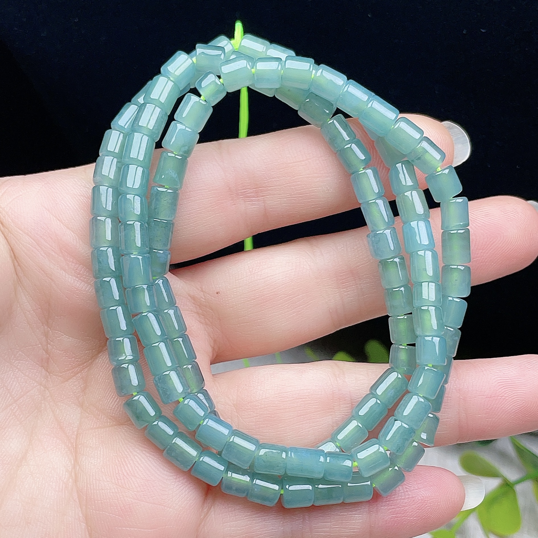 a货翡翠桶珠项链天然冰蓝5mm颈链精美秀气多圈冰晴手链水蓝珠链