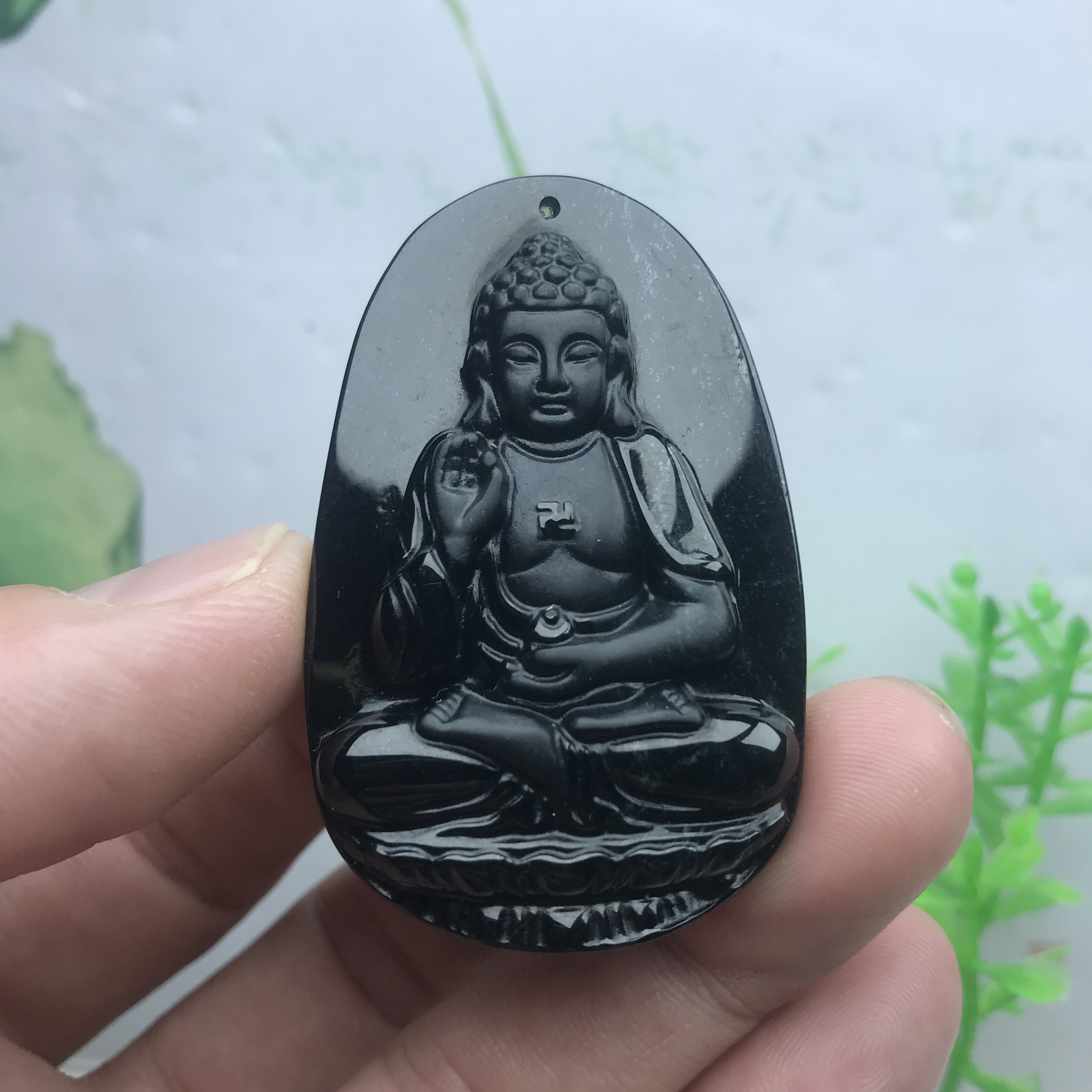 天然翡翠阿弥陀佛吊坠忠贤墨翠