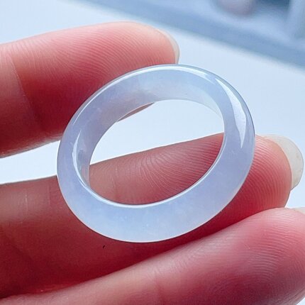 天然A货翡翠乳白月光白戒指21mm缅甸老坑厚装指环清新儒雅百搭25#
