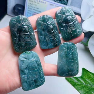 A货翡翠关公吊坠晴水蓝绿飘花天然老坑关羽挂坠吉祥如意威武霸气