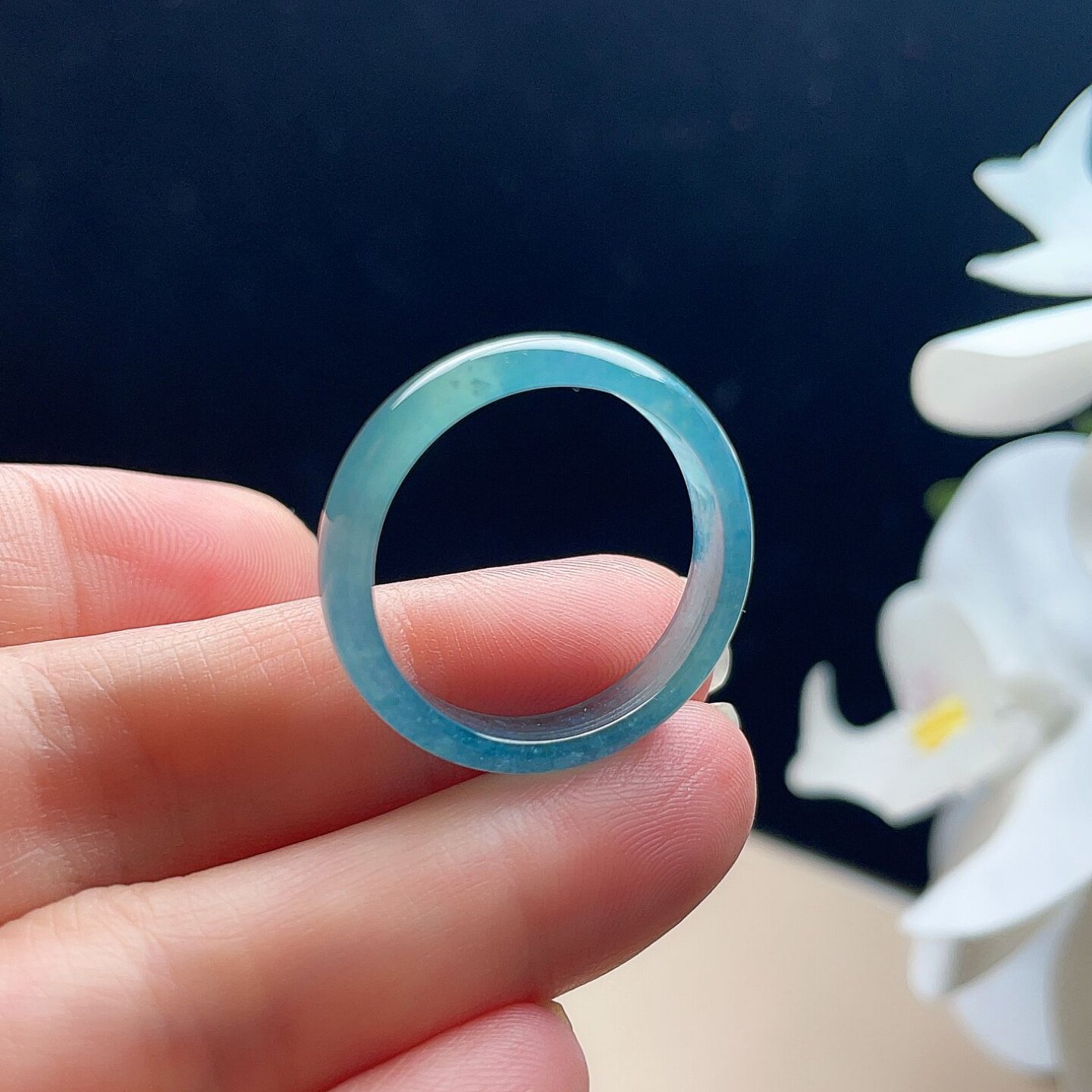 天然翡翠冰种戒指宝蓝绿玉指环