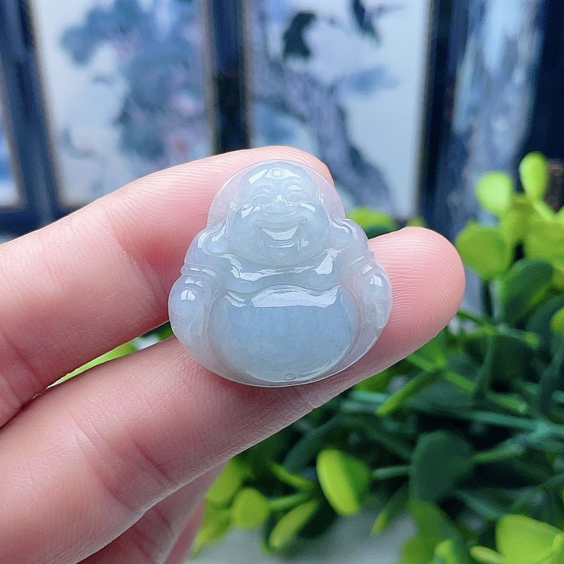 淡绿笑面玉佛翡翠晴水弥勒佛挂件