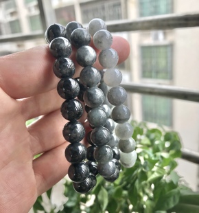 老坑翡翠A货10mm乌鸡圆珠玉手链天然冰底水墨意境缅甸手串带证书