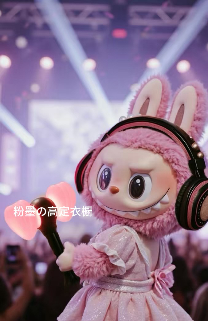 《Blackpink应援棒耳机》拉布布Labubu娃衣定制手工会发光粉锤
