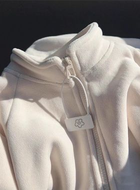 奶白色秋冬加厚保暖羊羔绒卫衣韩版冬季休闲百搭立领宽松棉服外套