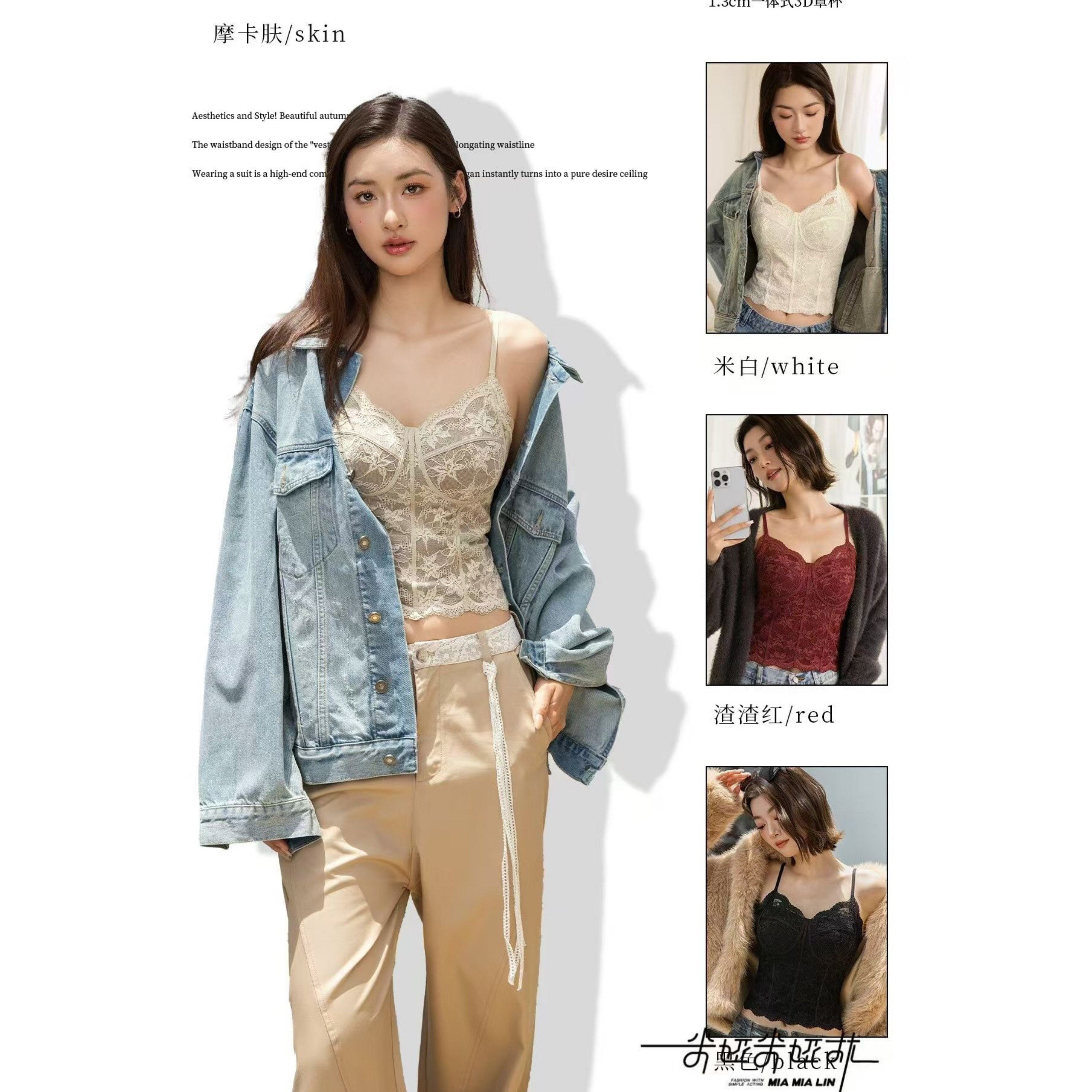 6100新款设计感蕾丝背心带胸垫内搭外穿打底美背内衣时尚百搭上衣