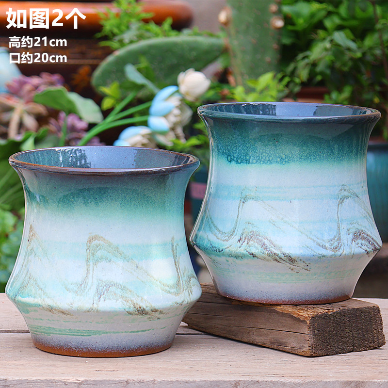 中国风三角梅栽陶瓷山水画彩绘盆