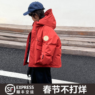 儿童工装羽绒服2025年男童女童中大童韩版冲锋衣连帽白鸭绒外套潮