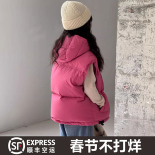 儿童羽绒马甲背心2025秋冬新男童女童中大童加厚连帽90白鸭绒坎肩