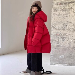 儿童羽绒服韩版冬季中长款男童女童大童白鸭绒中长款加厚连帽外套