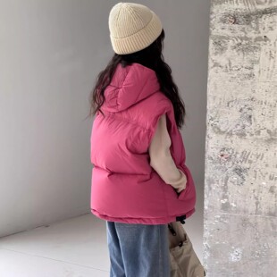 儿童羽绒马甲背心2025秋冬新男童女童中大童加厚连帽90白鸭绒坎肩