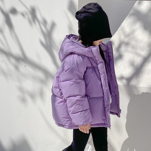 儿童羽绒服韩版加厚新款男童女童中大童短款面包服连帽白鸭绒外套